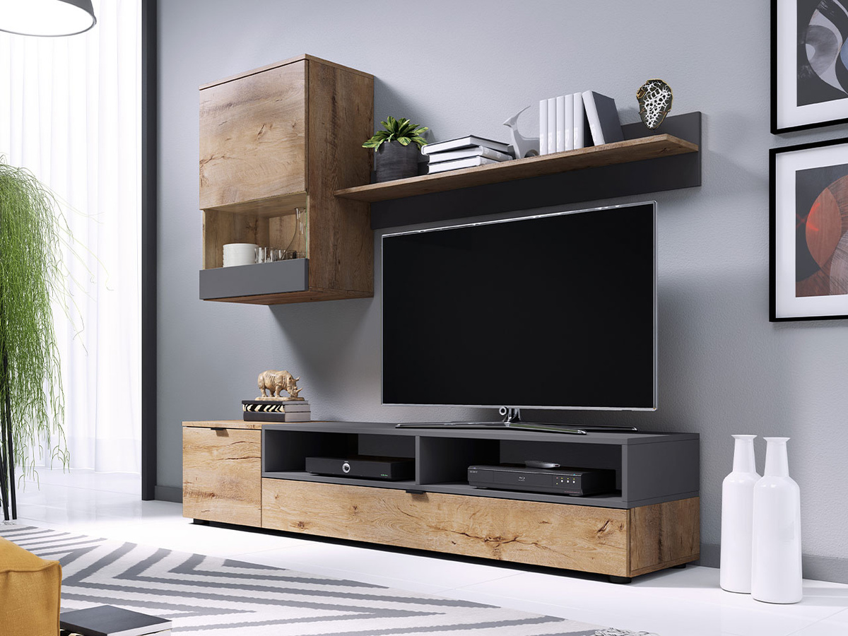 Ensemble de salon Charlotte 126 (Chêne de Lefkas + Gris mat)