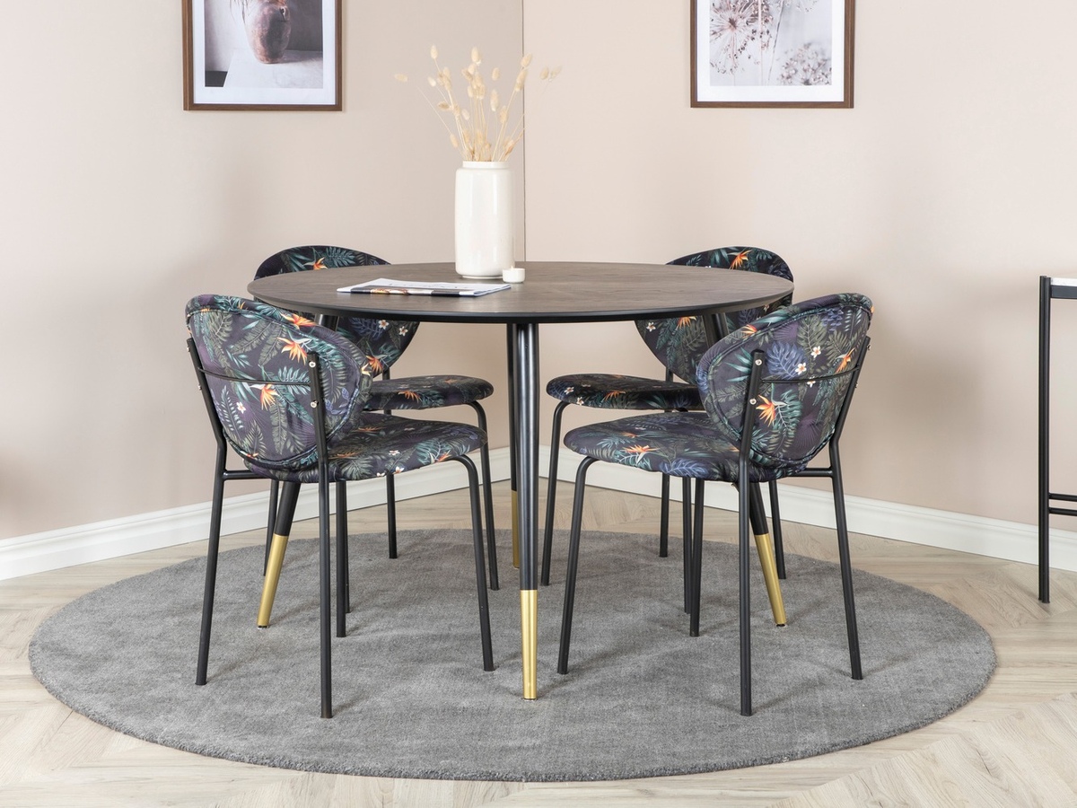 Salle à manger complète Dallas 1186 (Motif floral + Noir)