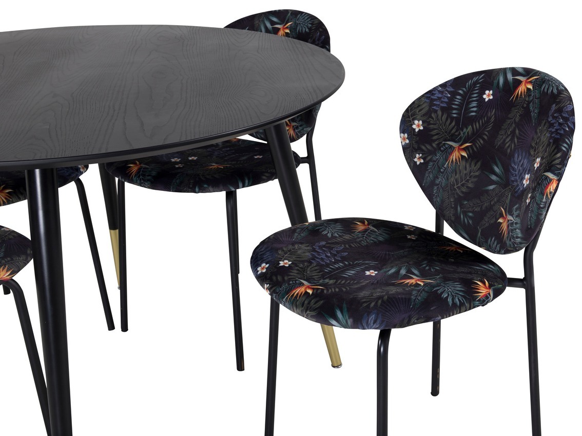 Salle à manger complète Dallas 1186 (Motif floral + Noir)