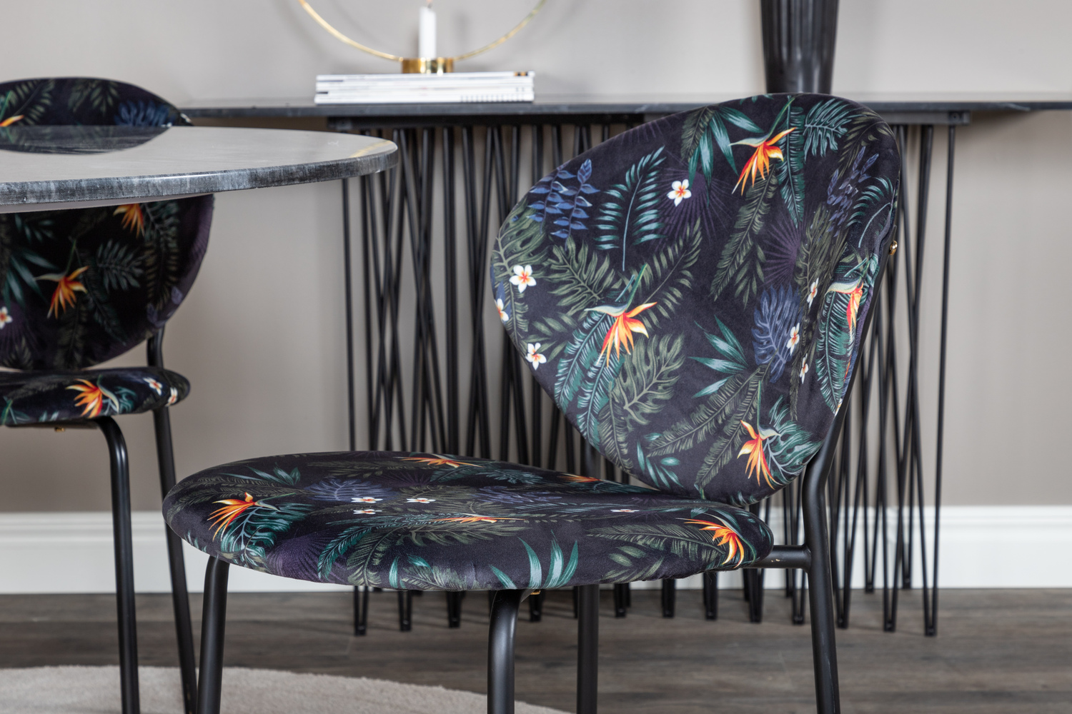 Salle à manger complète Dallas 1209 (Motif floral + Noir)