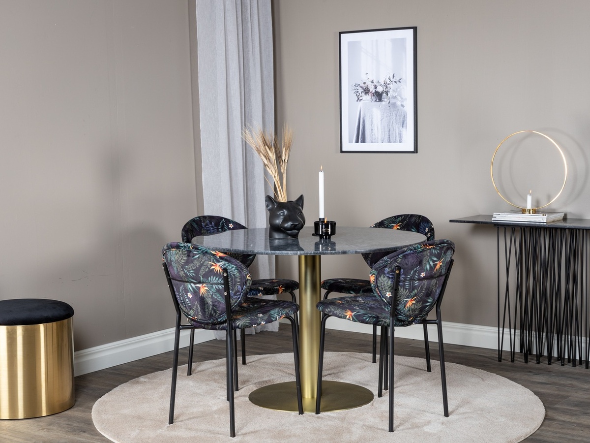Salle à manger complète Dallas 1209 (Motif floral + Noir)