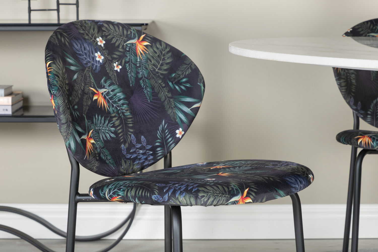 Salle à manger complète Dallas 1298 (Motif floral + Noir)