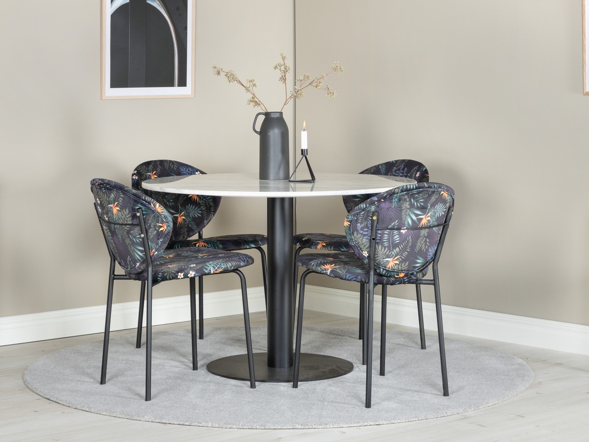Salle à manger complète Dallas 1298 (Motif floral + Noir)