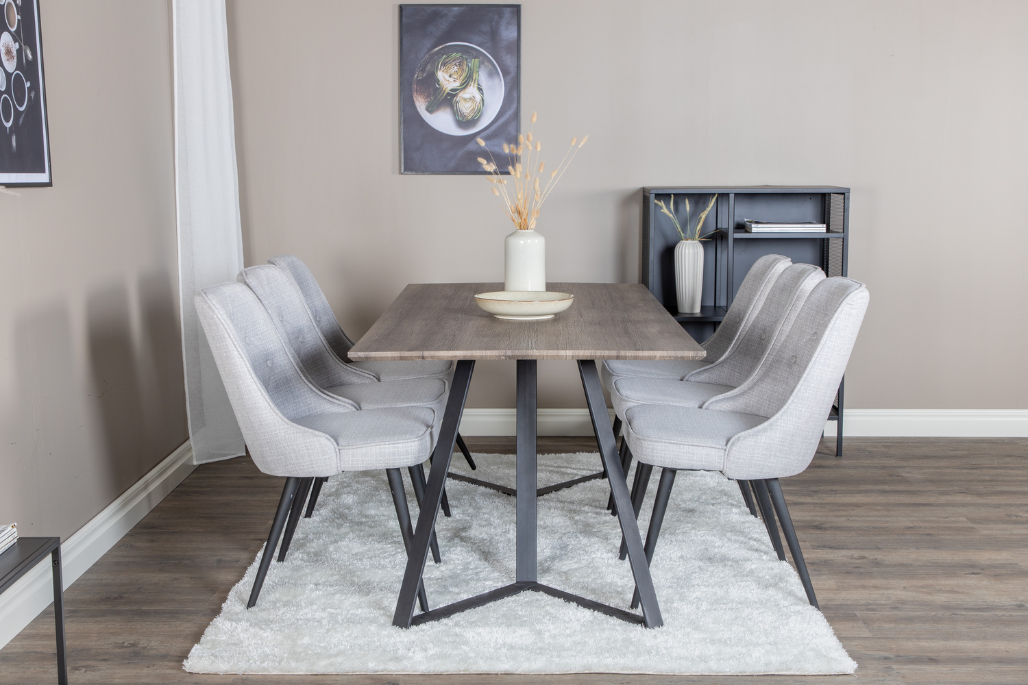 Salle à manger complète Dallas 1347 (Gris + Noir)