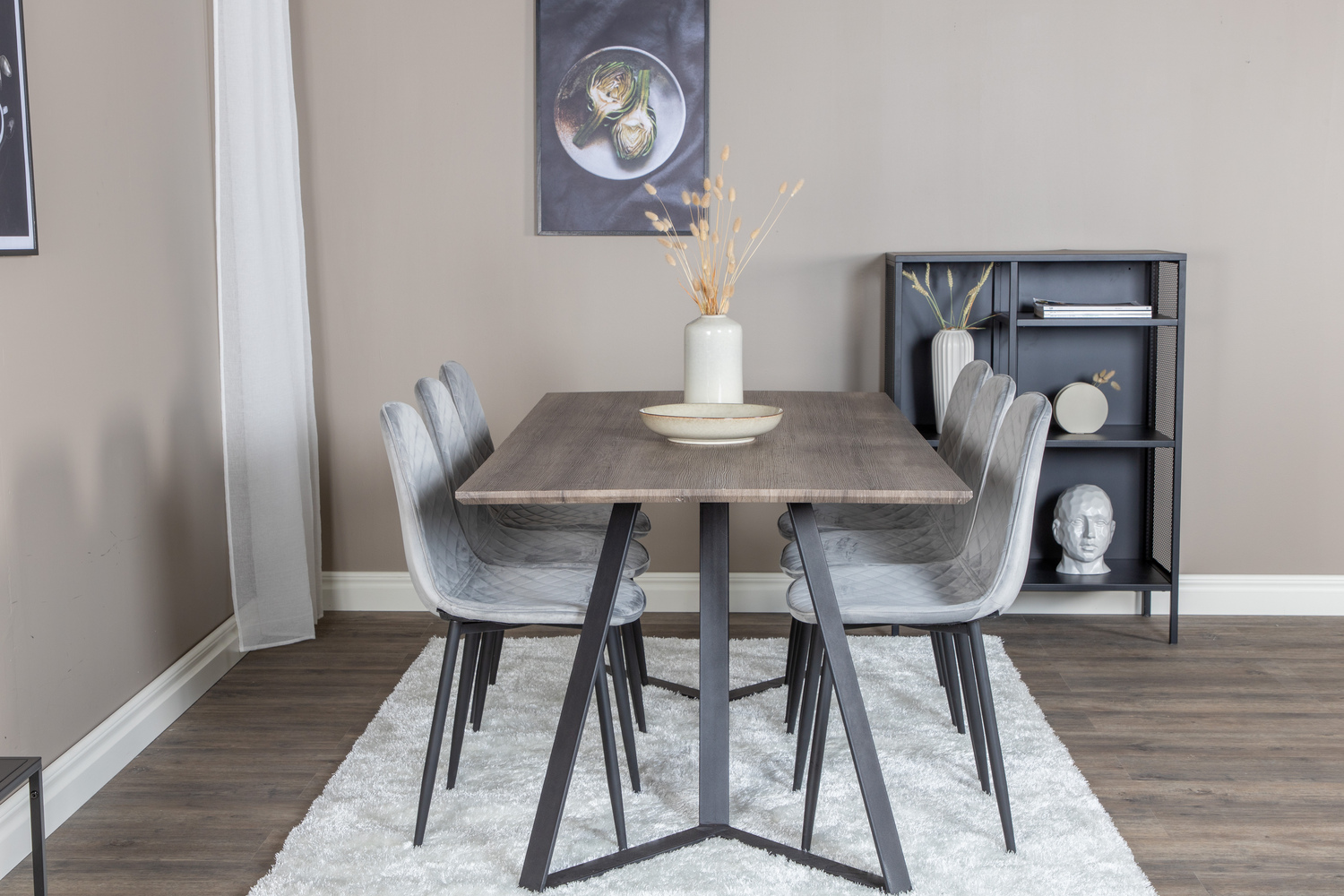 Salle à manger complète Dallas 1357 (Gris + Noir)