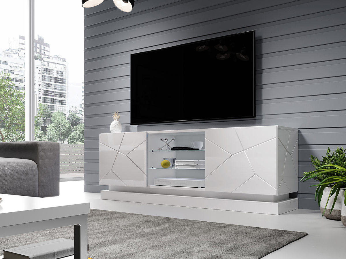 Meuble TV Linar (Blanc + Blanc brillant)