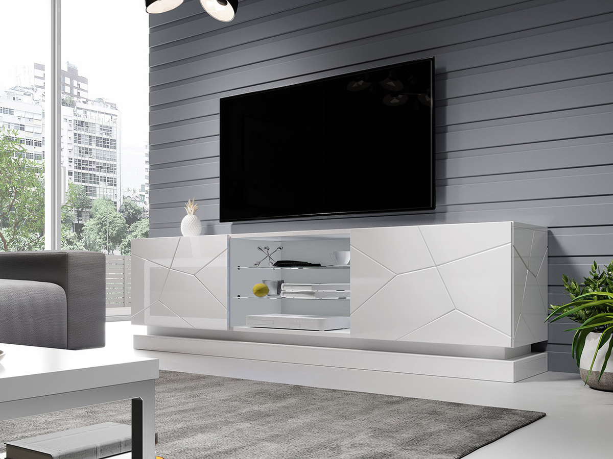 Meuble TV Linar I (Blanc + Blanc brillant)