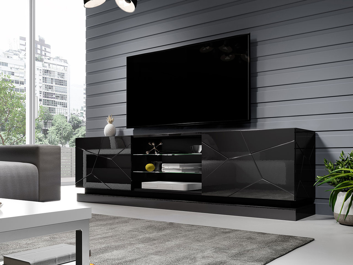Meuble TV Linar I (Noir + Noir brillant)