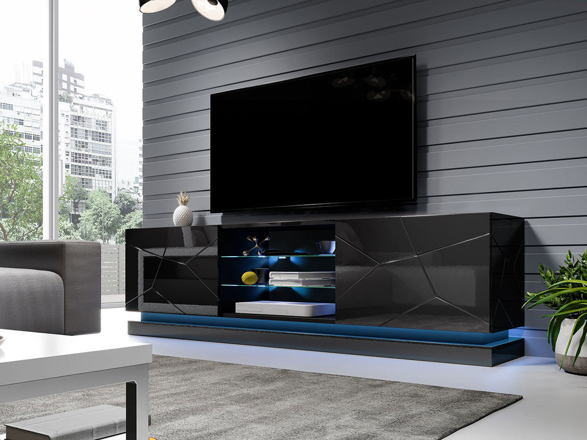 Meuble TV Linar I (Noir + Noir brillant)