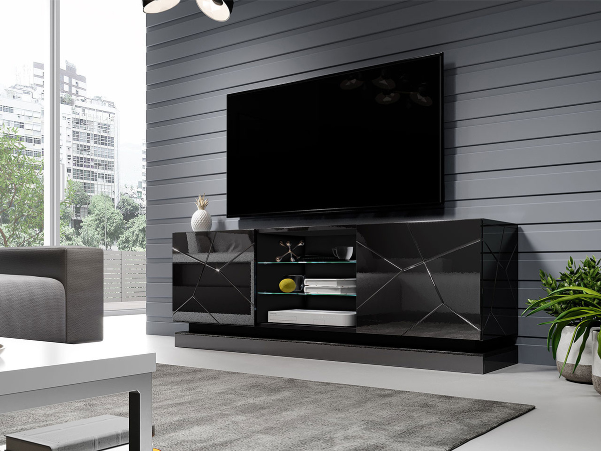 Meuble TV Linar (Noir + Noir brillant)
