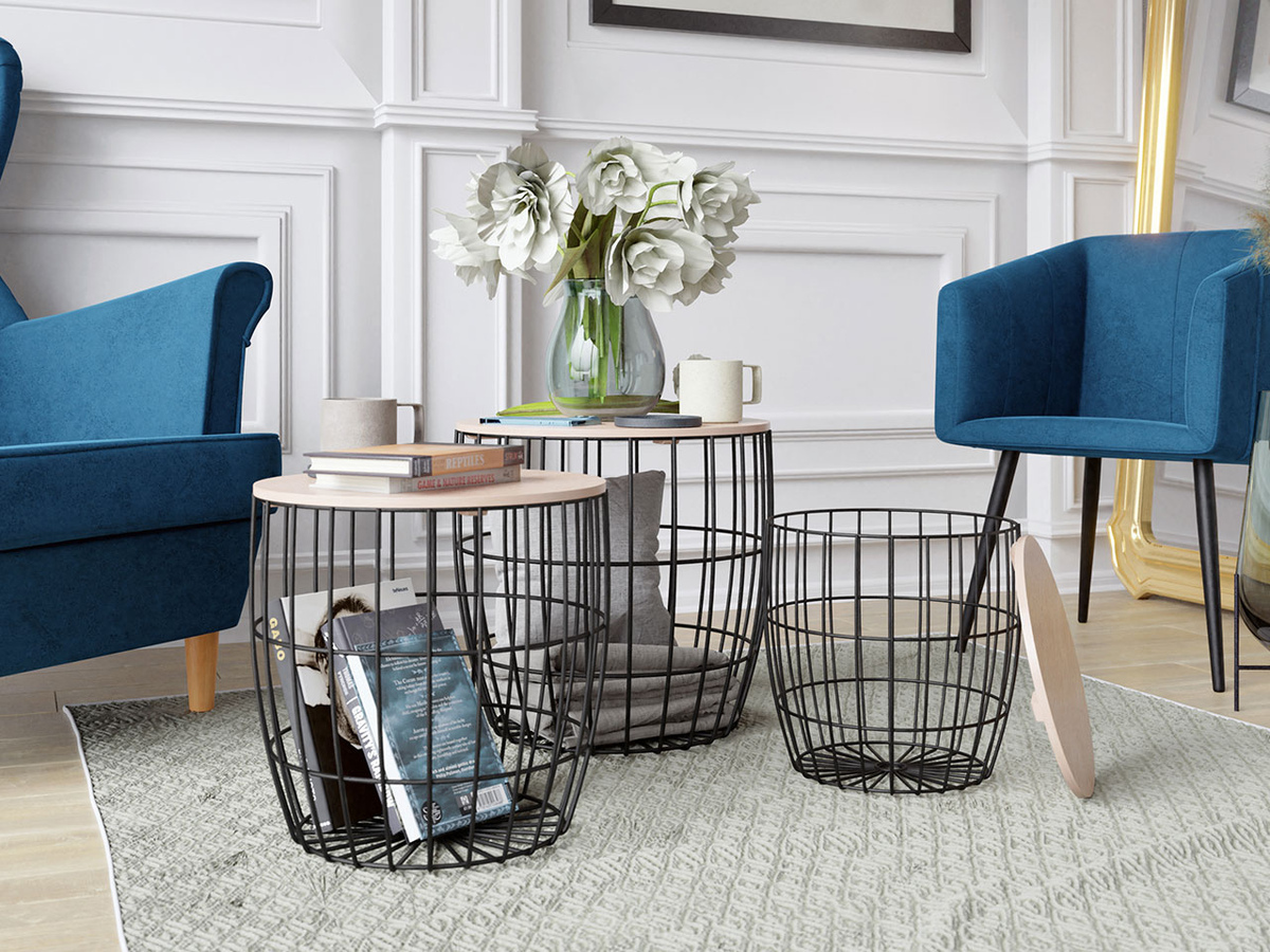 Ensemble de tables d'appoint Aedifis (Noir + Clair bois)