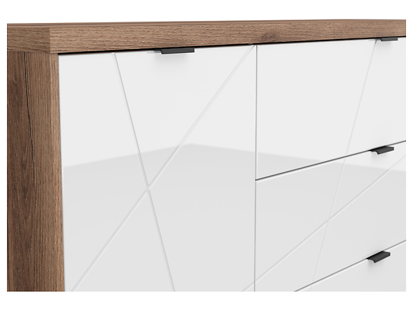 Commode Fivale 100 (Chêne delano foncé + Blanc brillant)