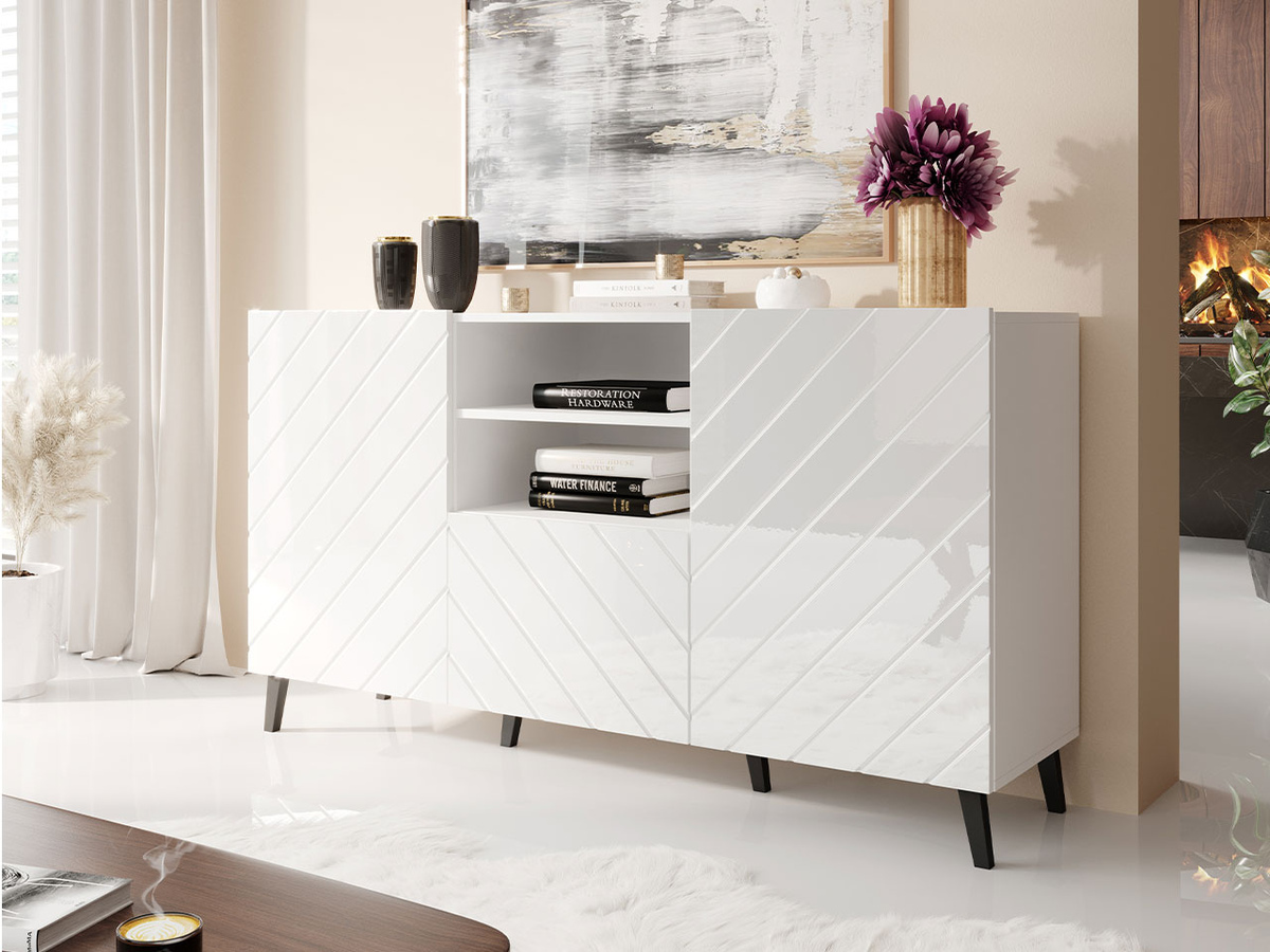Commode Charlotte 143 (Blanc + Blanc brillant)