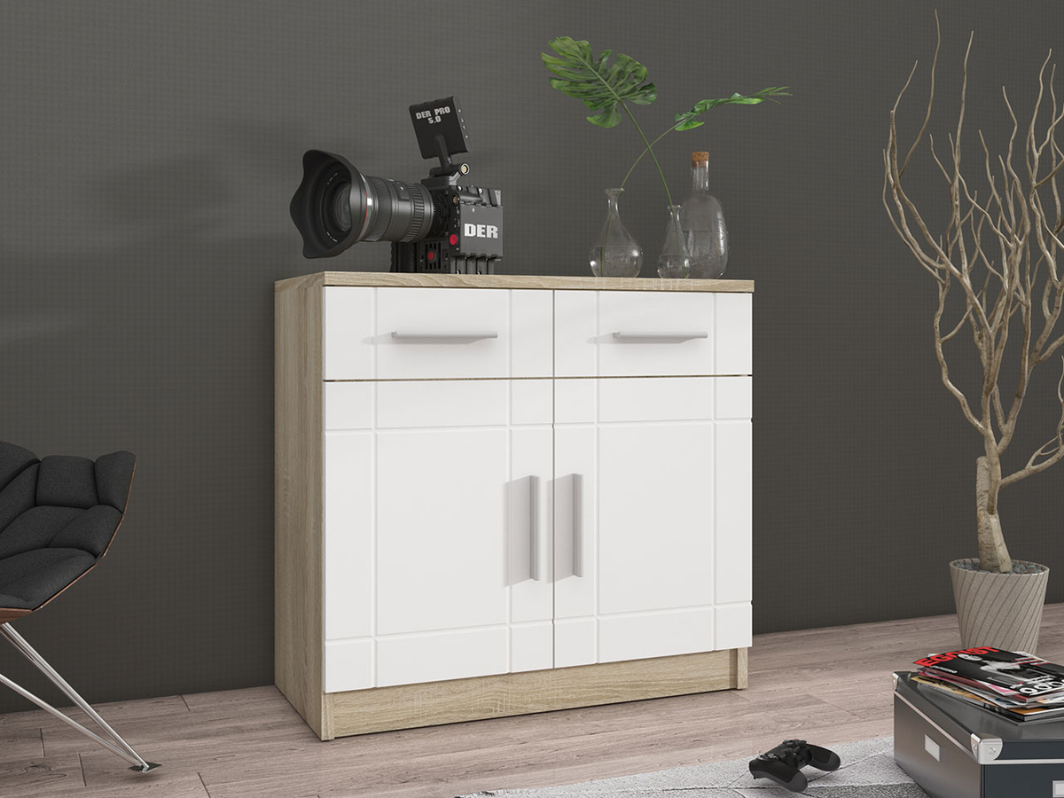 Commode Bacces (Sonoma chêne + Blanc)