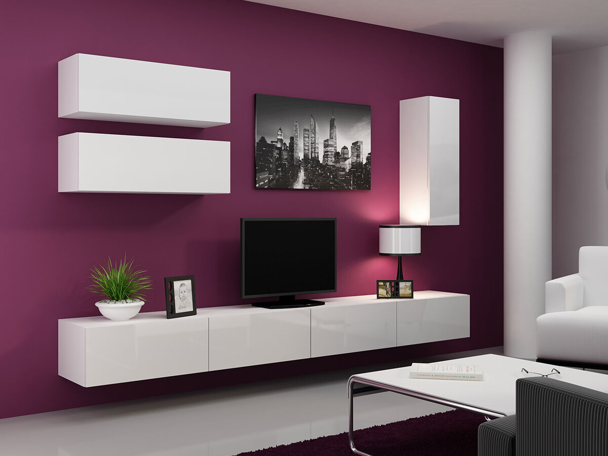 Ensemble de salon Venenou 135 (Blanc + Blanc brillant)