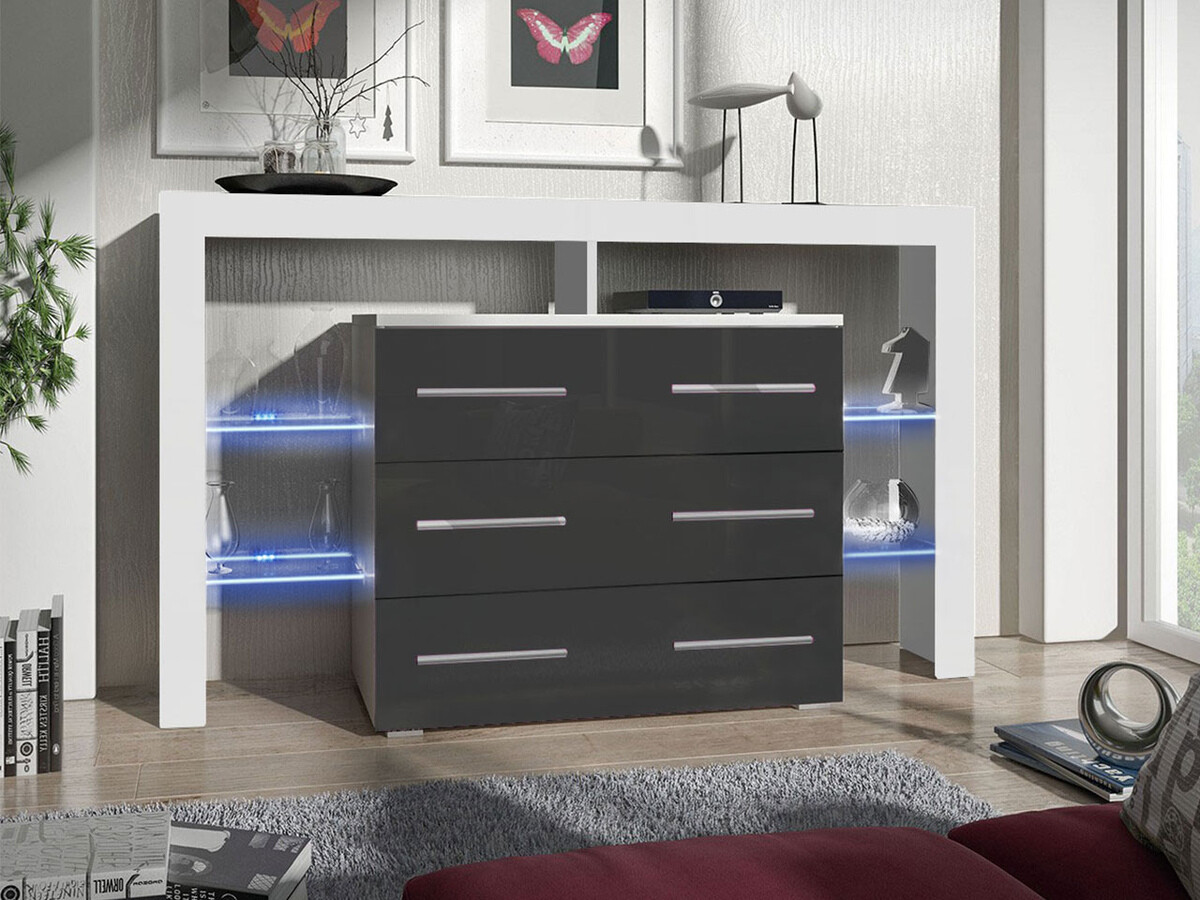 Commode Aestas I (Blanc + Gris brillant)