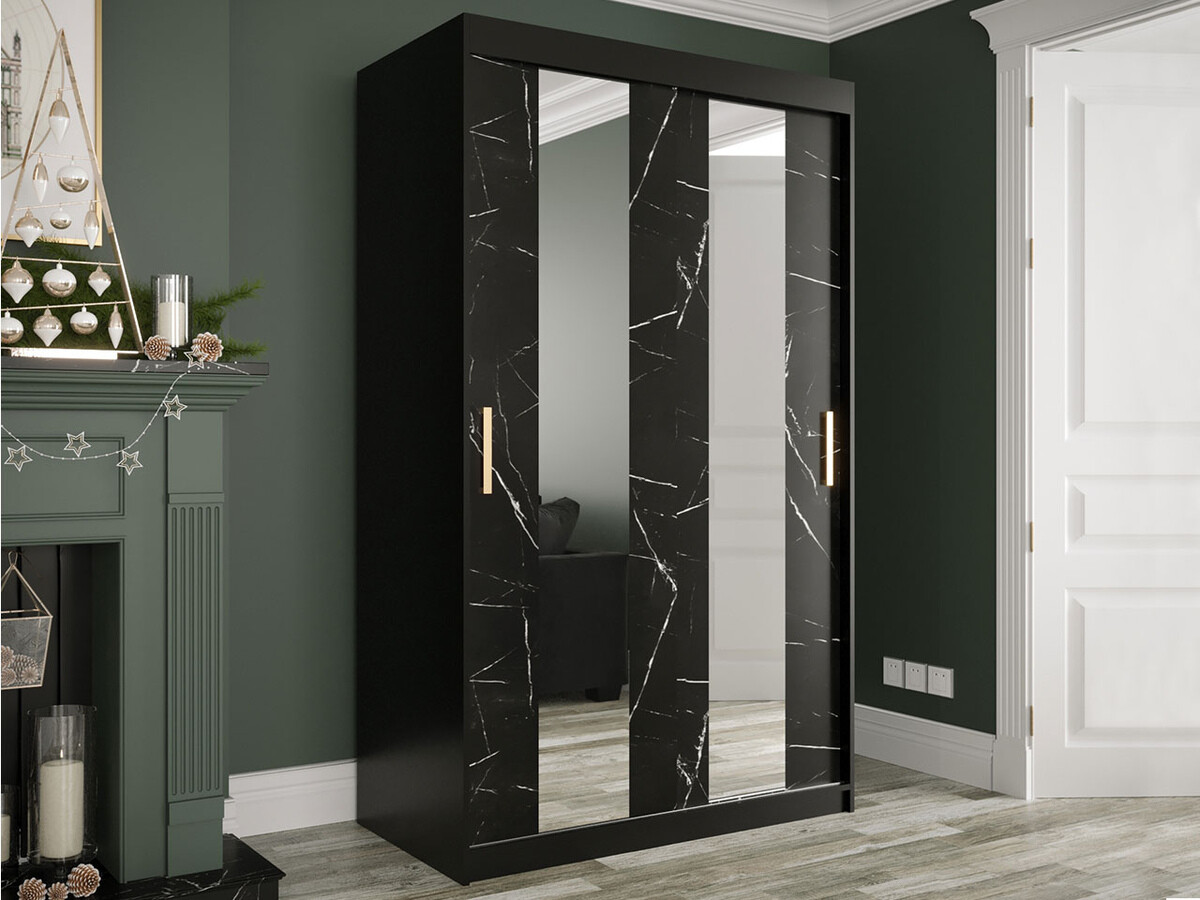 Armoire Hartford 241 (Noir mat + Marbre noir)