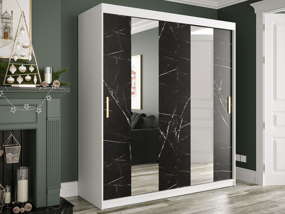 Armoire Hartford 243 (Mat blanc + Marbre noir)