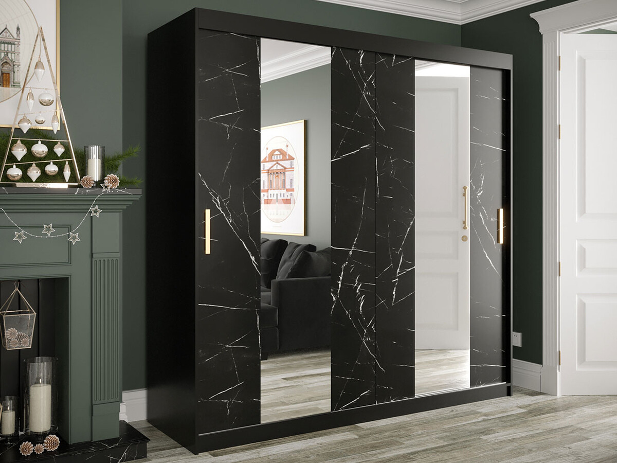 Armoire Hartford 244 (Noir mat + Marbre noir)