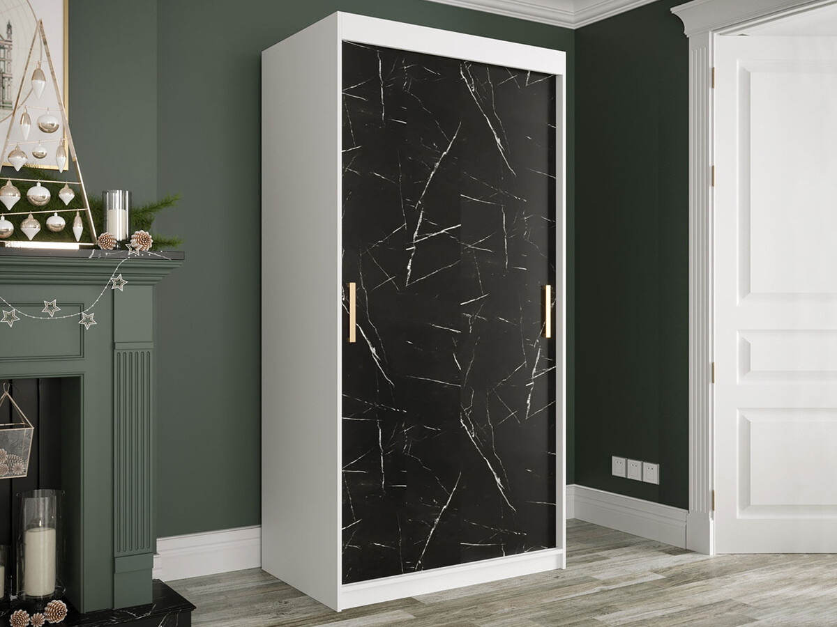 Armoire Hartford 246 (Mat blanc + Marbre noir)