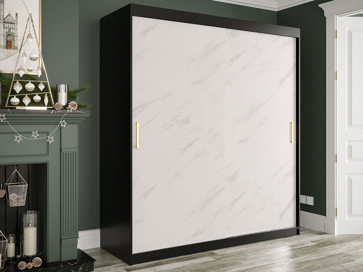 Armoire Hartford 249 (Noir mat + Marbre blanc)