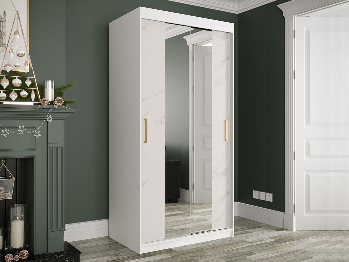 Armoire Hartford 252 (Mat blanc + Marbre blanc)