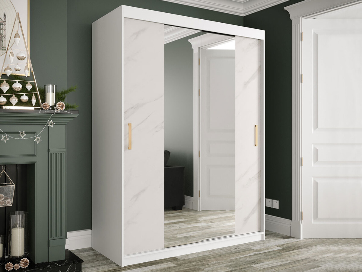 Armoire Hartford 254 (Mat blanc + Marbre blanc)