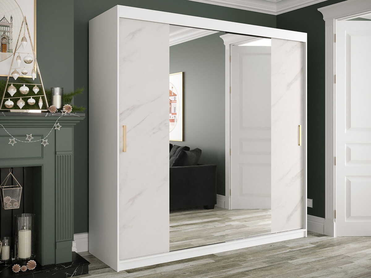 Armoire Hartford 256 (Mat blanc + Marbre blanc)