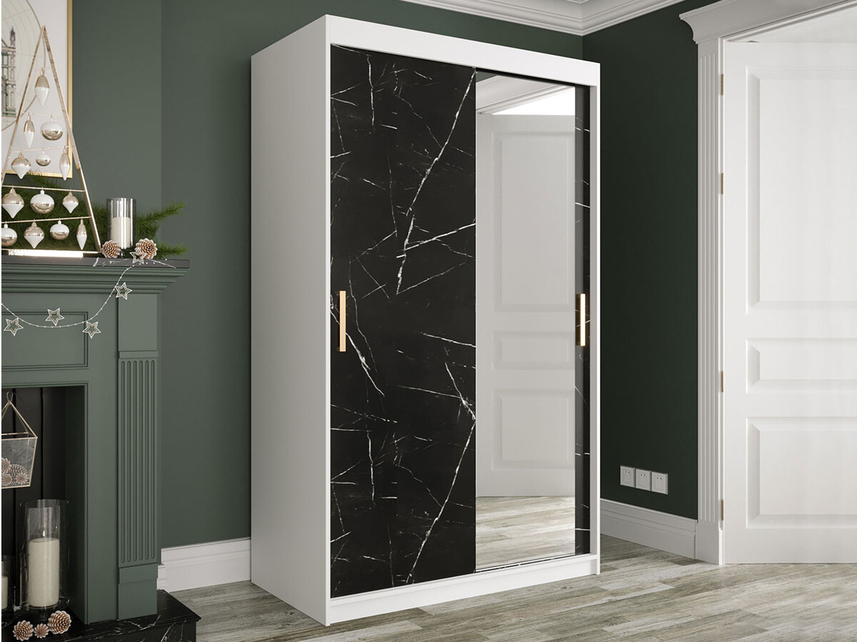 Armoire Hartford 259 (Mat blanc + Marbre noir)