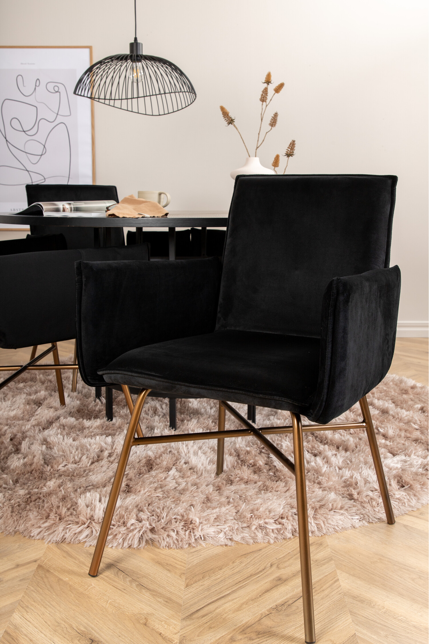 Salle à manger complète Dallas 2337 (Noir + Laiton)
