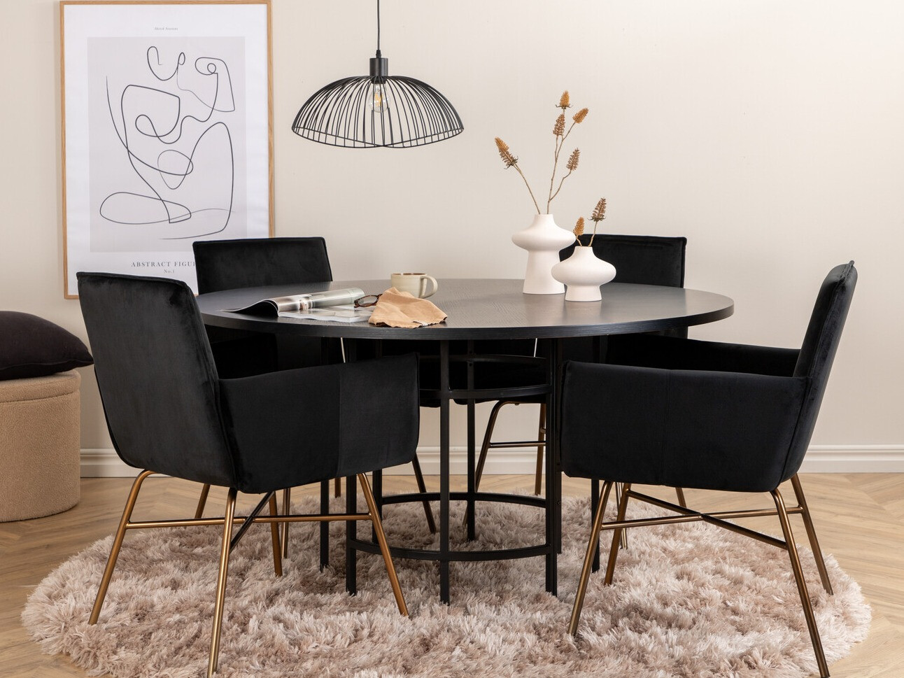 Salle à manger complète Dallas 2337 (Noir + Laiton)