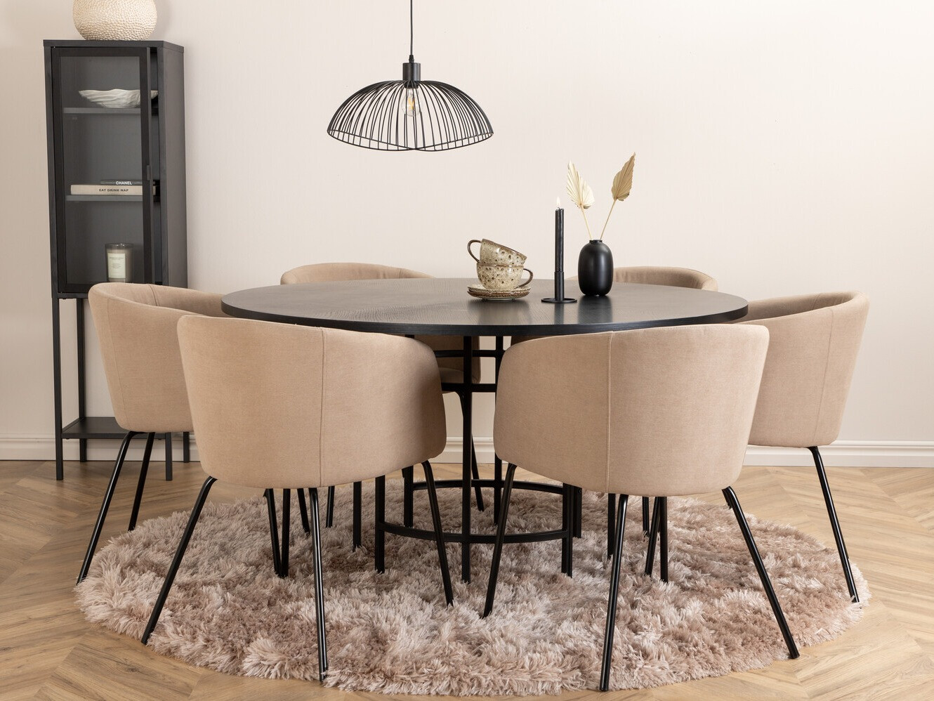 Salle à manger complète Dallas 2378 (Noir + Beige)
