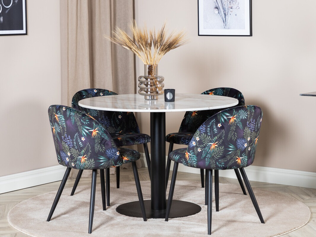 Salle à manger complète Dallas 2572 (Noir + Motif floral)