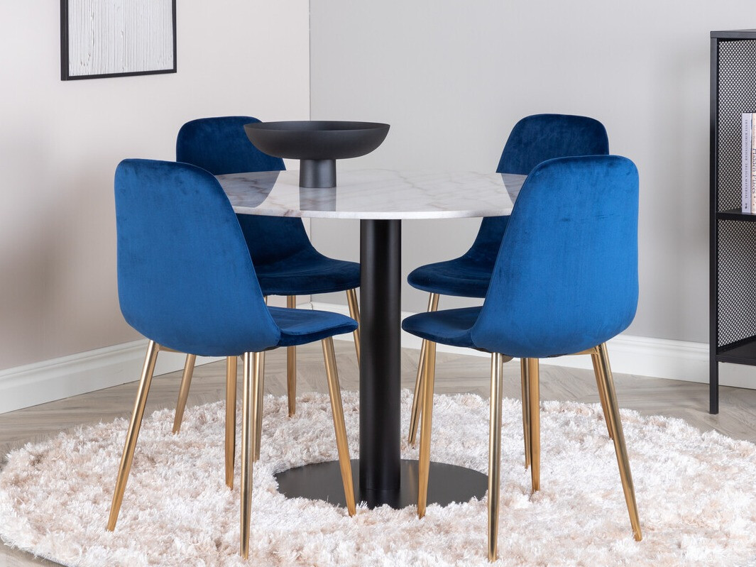 Salle à manger complète Dallas 2628 (Marbre blanc + Noir)