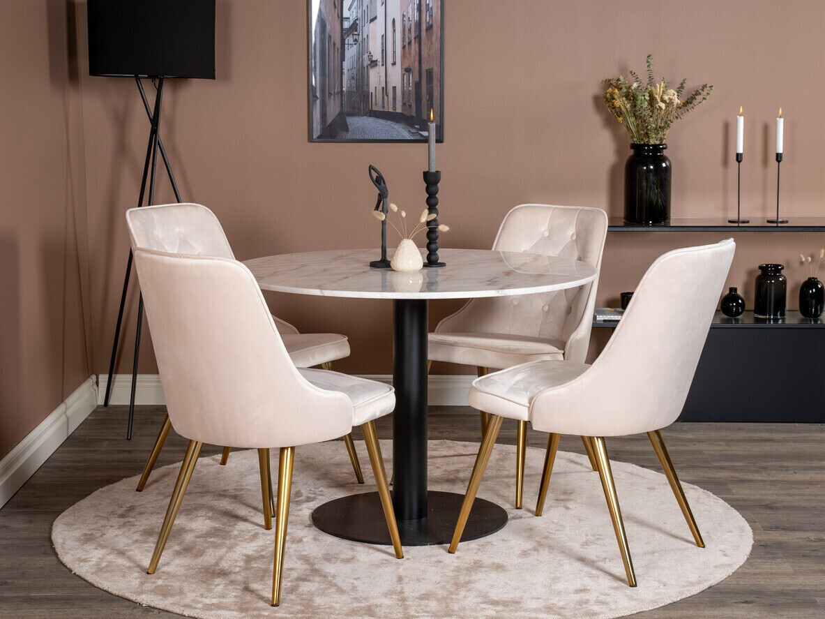Salle à manger complète Dallas 2570 (Beige + Laiton)