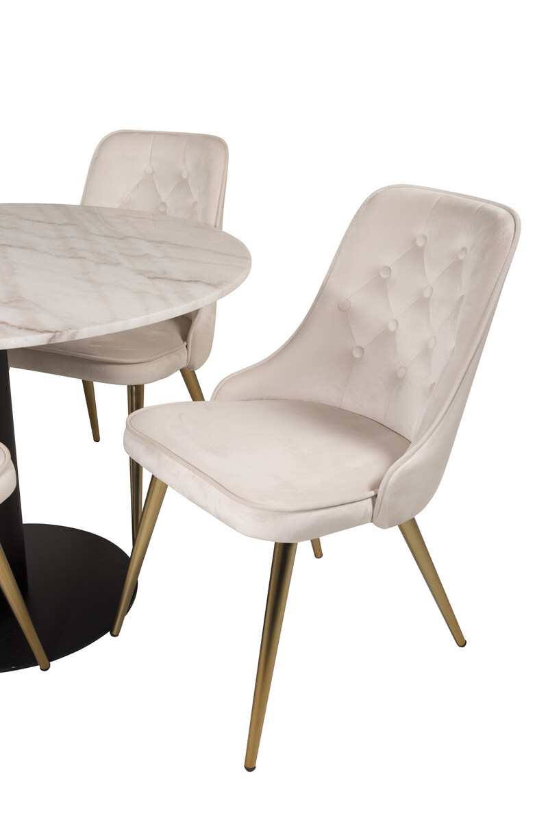 Salle à manger complète Dallas 2570 (Beige + Laiton)