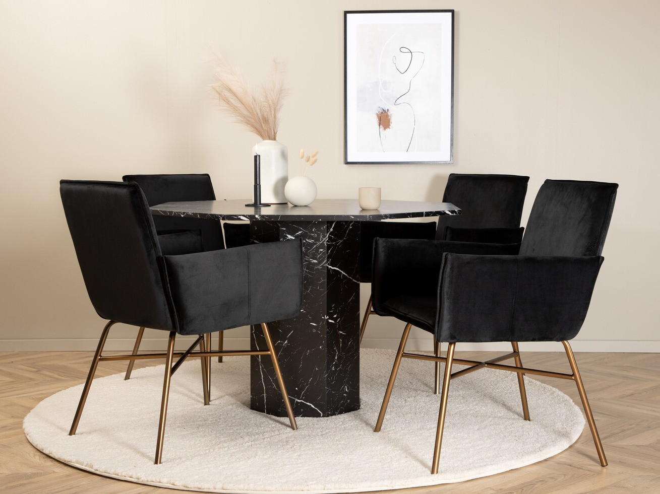Salle à manger complète Dallas 2618 (Noir + Laiton)