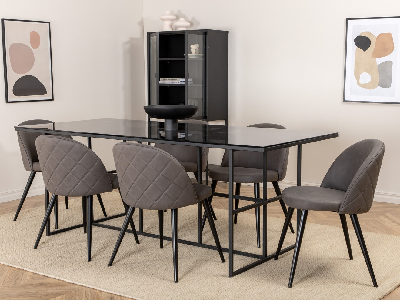Salle à manger complète Dallas 3042 (Gris foncé + Noir)
