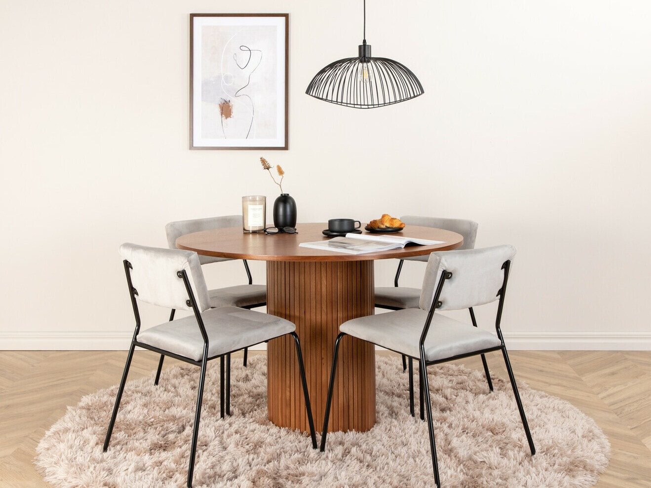 Salle à manger complète Dallas 3082 (Gris + Noir)