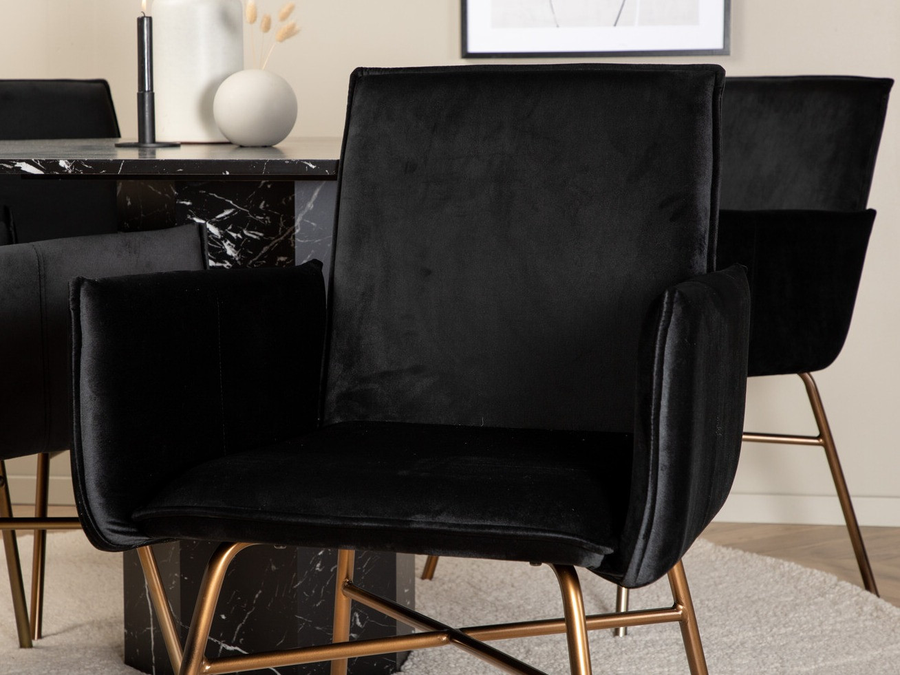 Salle à manger complète Dallas 2618 (Noir + Laiton)