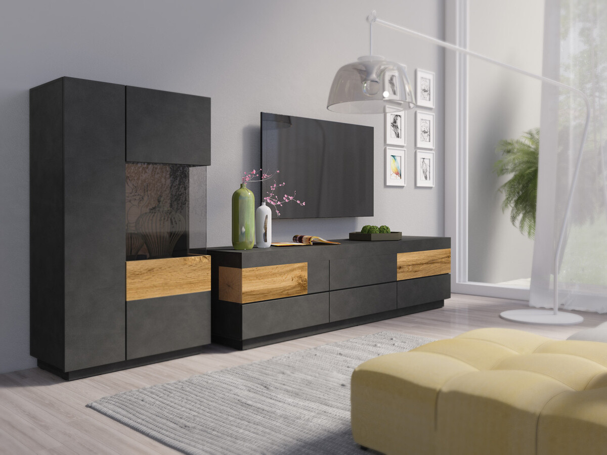 Meuble TV Livlore 102 (Matera gris + Chêne wotan)