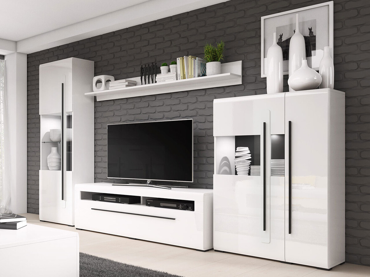 Ensemble de salon Ophsalu 111 (Blanc + Blanc brillant)