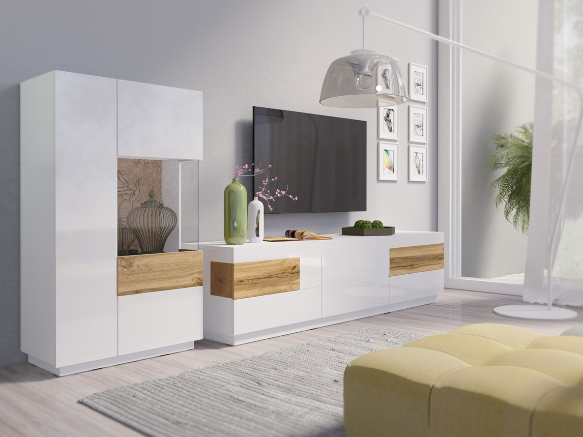 Buffet Livlore 104 (Blanc + Blanc brillant + Chêne wotan)