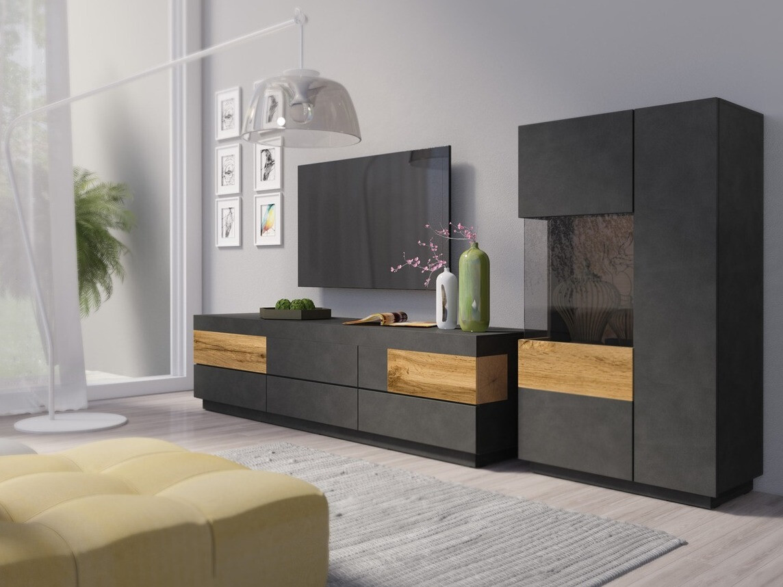 Buffet Livlore 104 (Matera gris + Chêne wotan)