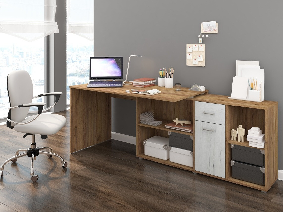 Bureau d'angle Gilroy 113 (Craft chêne + Artisanat blanc)