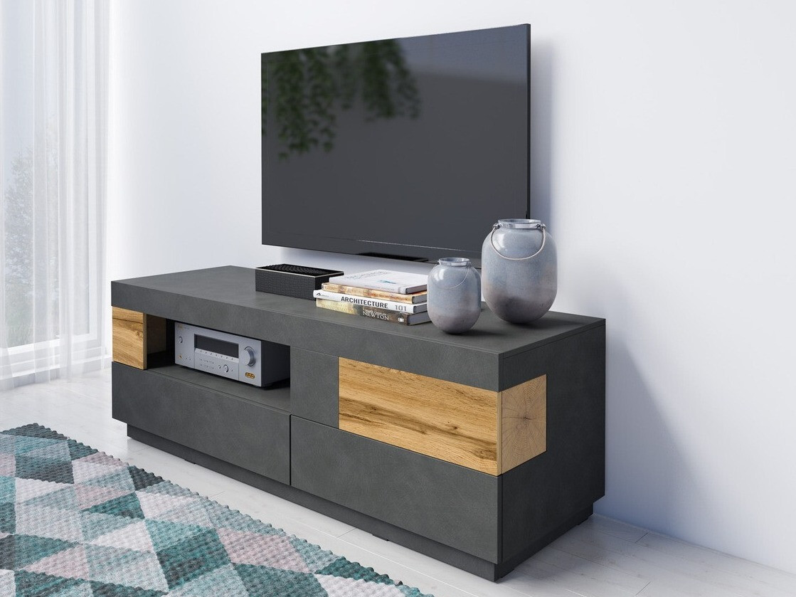 Meuble TV Livlore 103 (Matera gris + Chêne wotan)