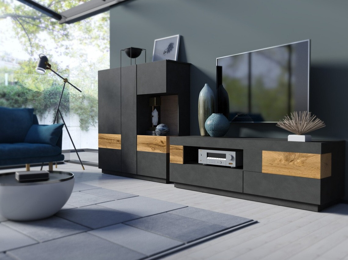Meuble TV Livlore 103 (Matera gris + Chêne wotan)