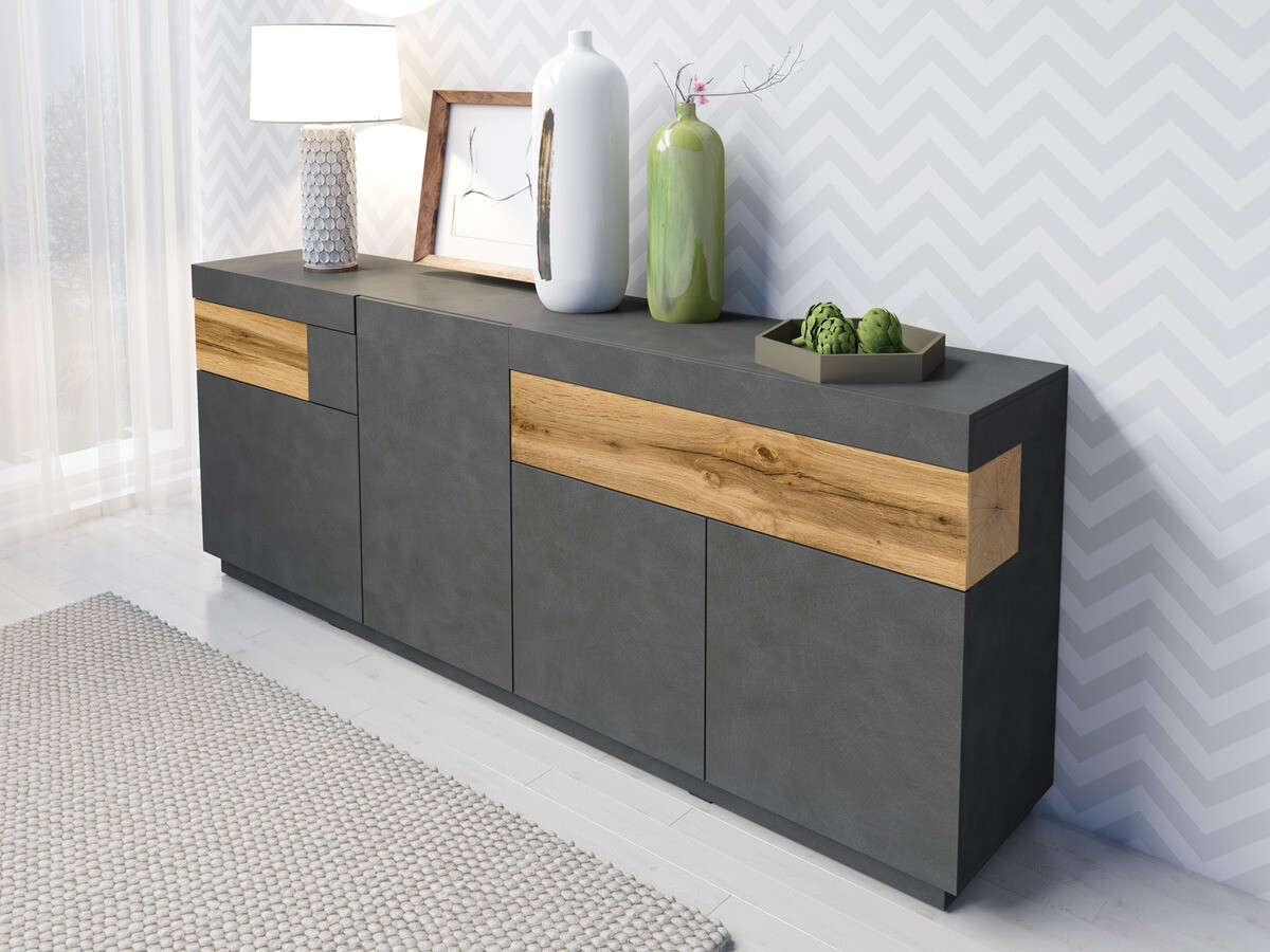 Commode Livlore 101 (Matera gris + Chêne wotan)