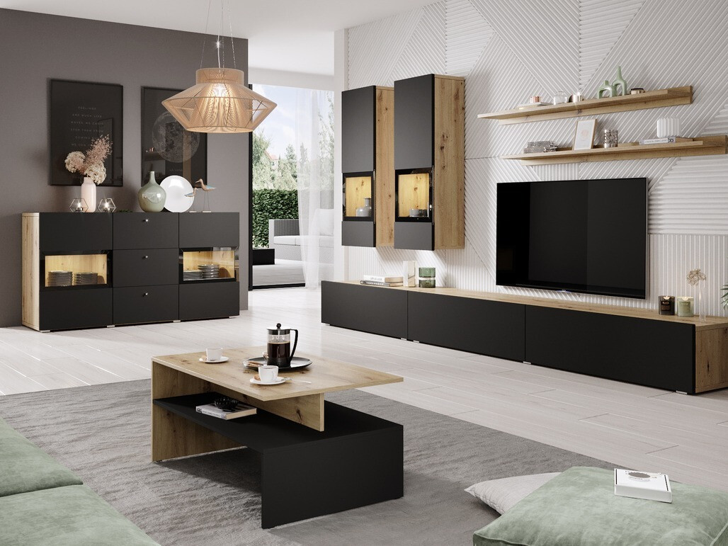 Commode Serodeu 101 (Chêne Artisan + Noir mat)