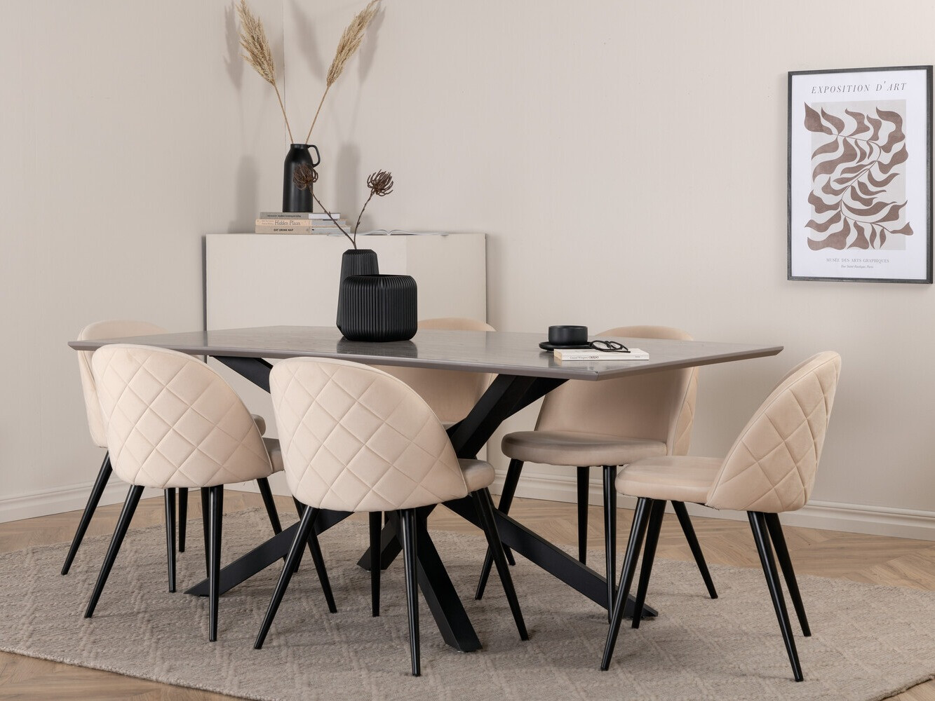 Salle à manger complète Dallas 3035 (Crème + Noir)